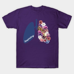 Floral Respiratory Lungs w Skull T-Shirt